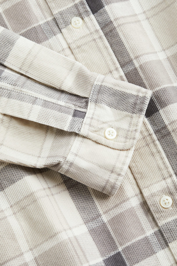 H&M Relaxed Fit Corduroy Shirt Light Greige/checked
