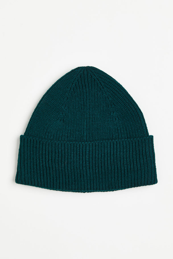 H&M Rib-knit Hat Dark Turquoise