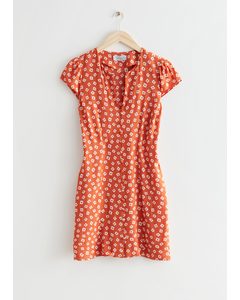 Mini-jurk Met Print Oranje Met Vierkanten