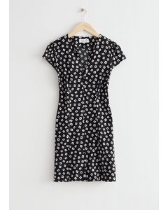 Mini-jurk Met Print Zwart Met Vierkanten