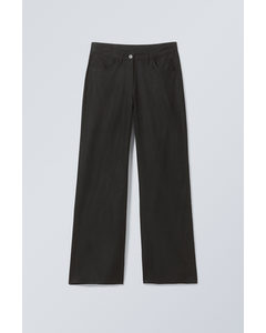 Regular Fit Linen Blend Trousers Black