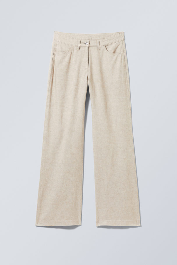 Weekday Regular Fit Linen Blend Trousers Ecru