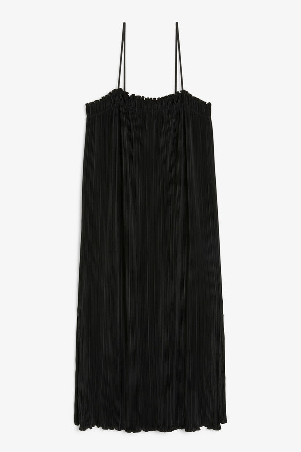 Monki Black Pleated Midi Slip Dress Black