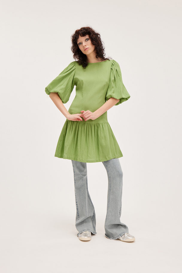 Monki Short Puffy Sleeve Dress Lime Green