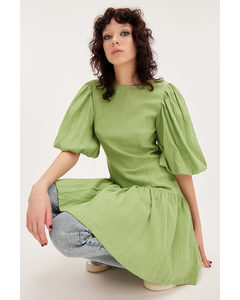Short Puffy Sleeve Dress Lime Green