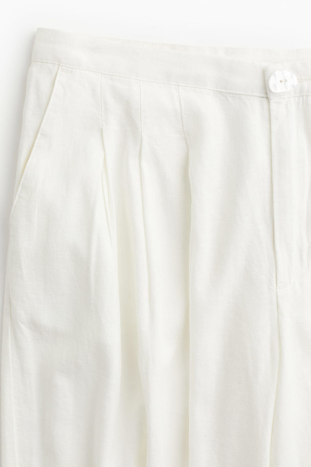 H&M Dresset Bukse I Linmiks Cream