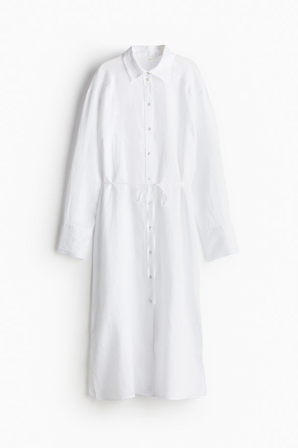 H&M Blusenkleid aus Leinen Weiß