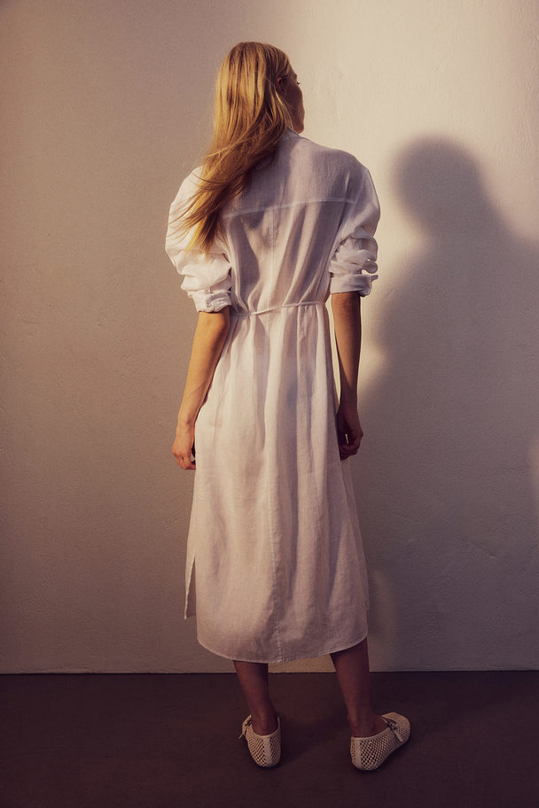H&M Blusenkleid aus Leinen Weiß