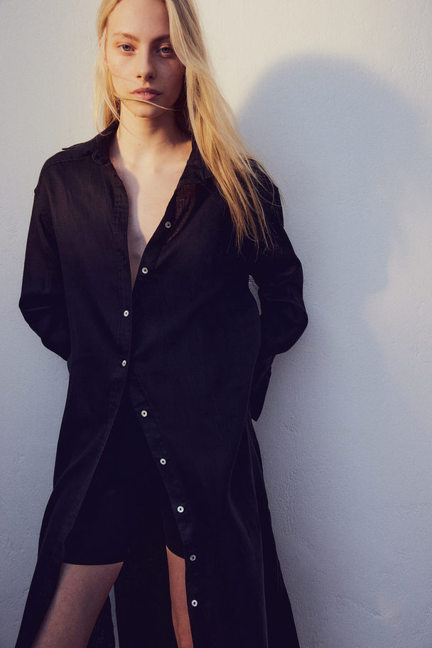 H&M Linen Shirt Dress Black