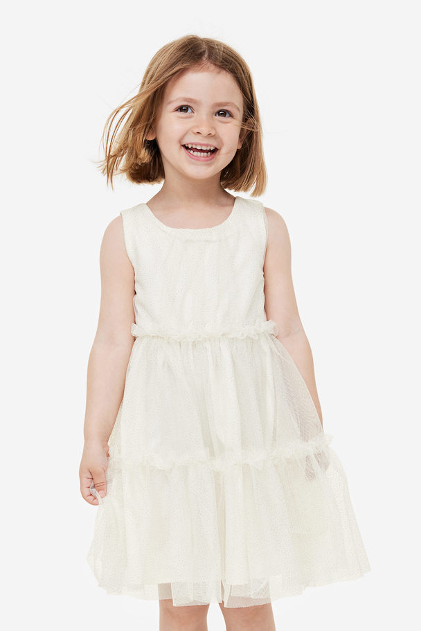 H&M Frill-trimmed Tulle Dress White/gold-coloured