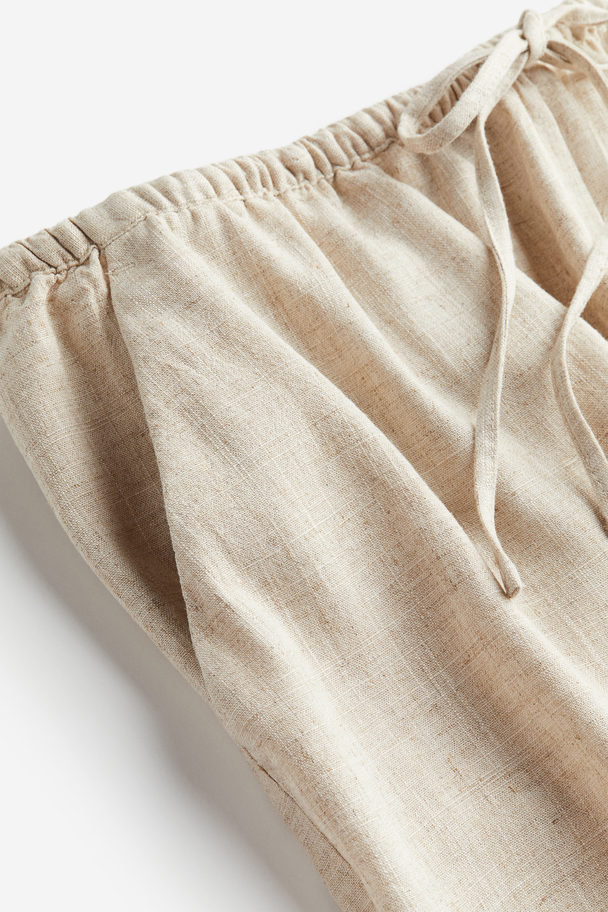 H&M H&m+ Linen-blend Pull-on Shorts Light Beige