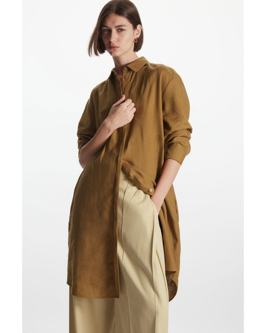 COS Belted Linen Shirt Dress Brown