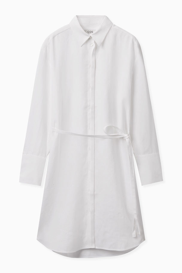COS Belted Linen Shirt Dress White