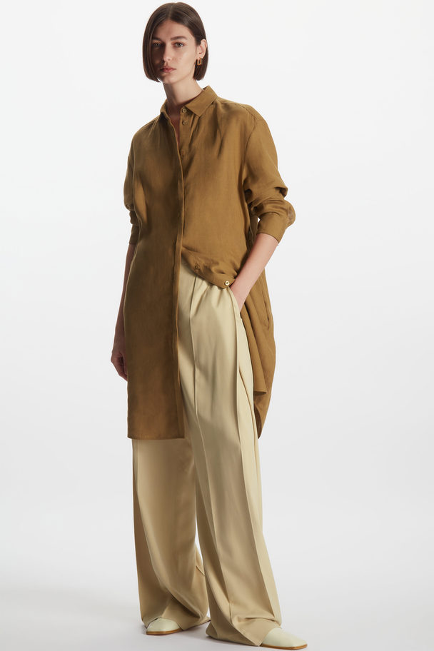 COS Belted Linen Shirt Dress Brown