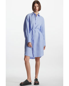 Belted Linen Shirt Dress Light Blue