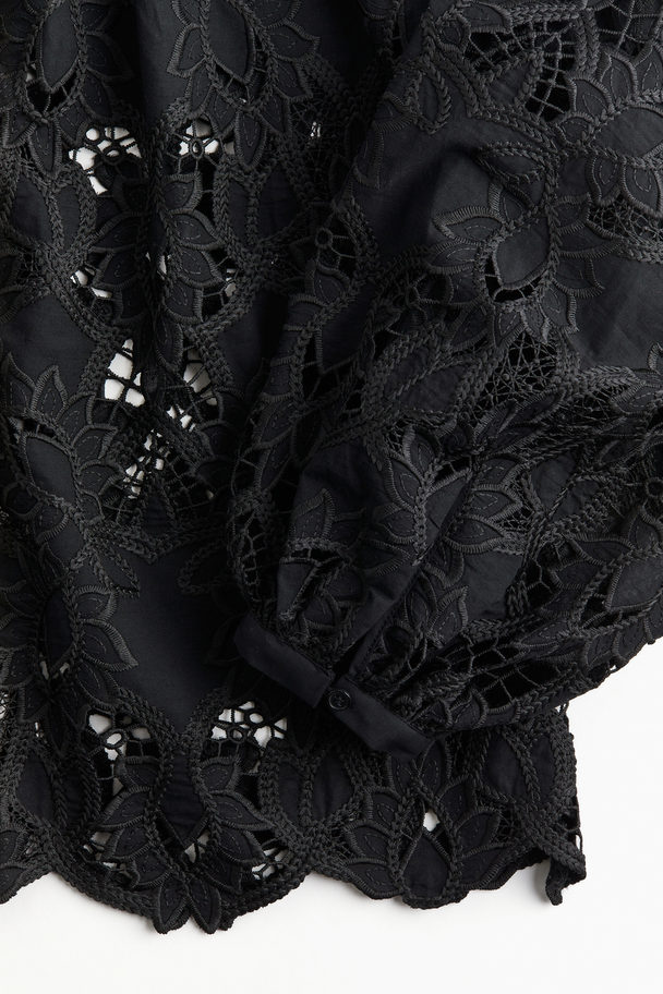 H&M Bluse mit Broderie Anglaise Schwarz