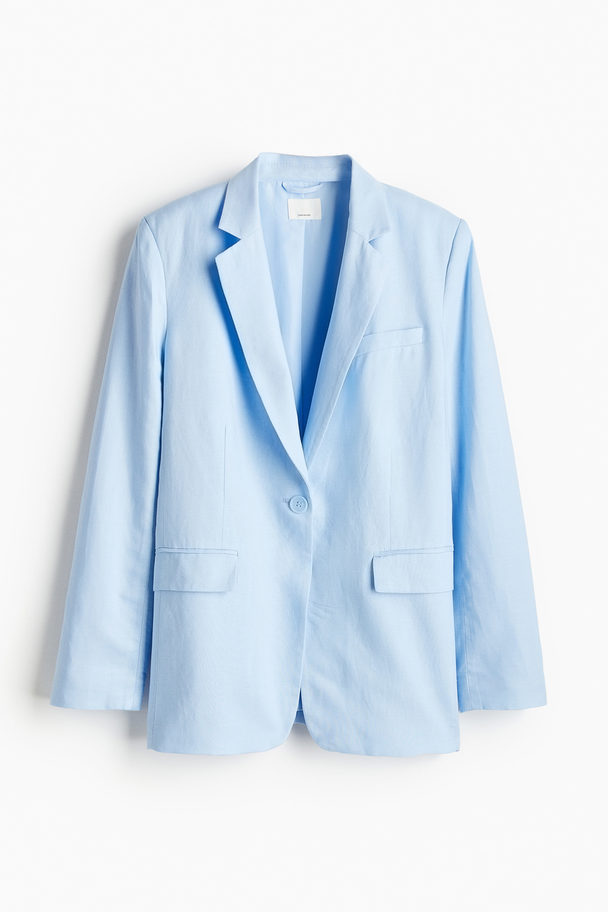 H&M Blazer Van Linnenmix Lichtblauw