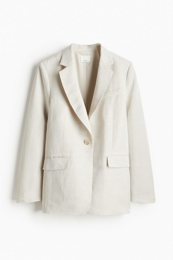 H&M Blazer Van Linnenmix Lichtbeige