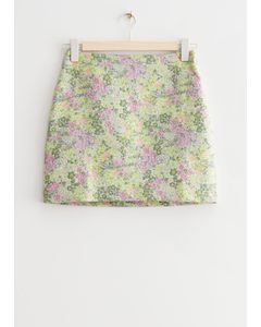 Textured Mini Skirt Green Florals