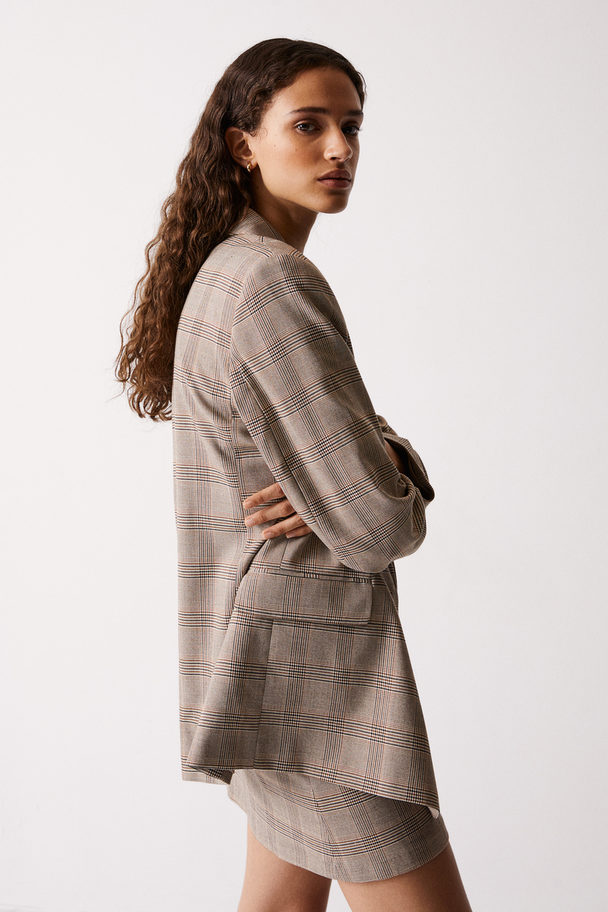 H&M Double-breasted Blazer Light Beige/checked