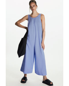 Wide-leg Linen-blend Jumpsuit Light Blue