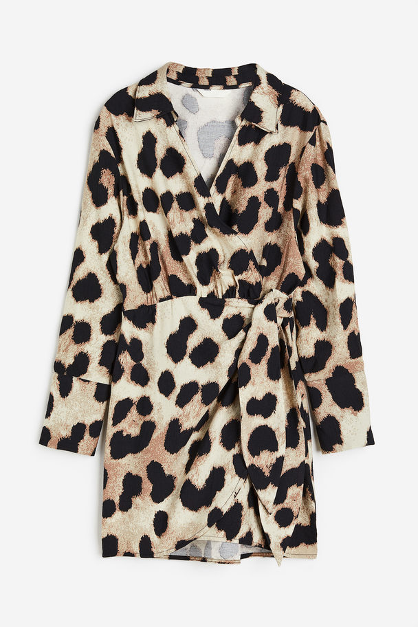 H&M Wrap Dress Light Beige/leopard Print