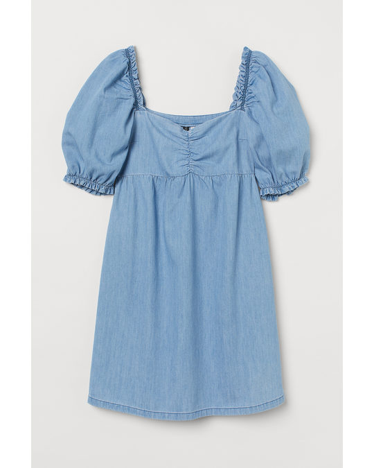 H&M Puff-sleeved Dress Light Blue