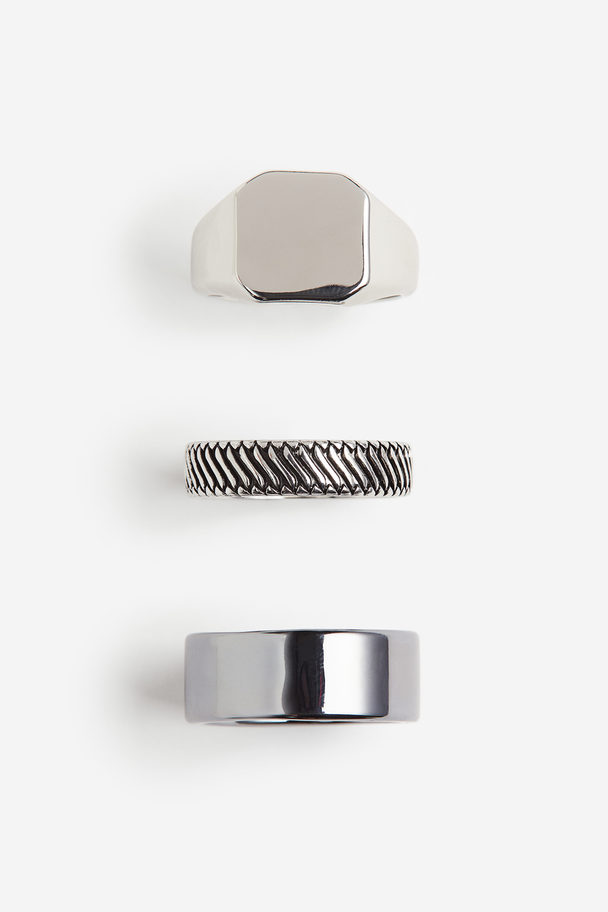 H&M Set Van 3 Ringen Zilverkleurig/zwart