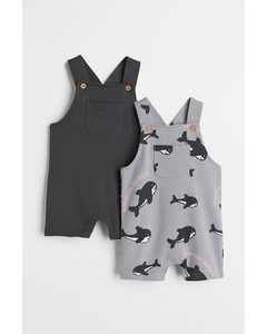 2-pack Romper Suits Dark Grey/orcas