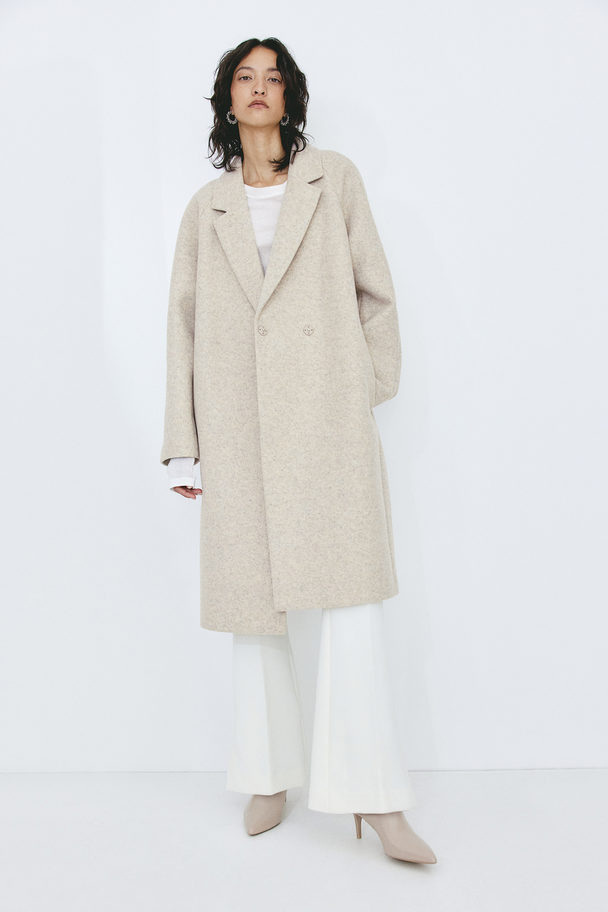 H&M Double-breasted Coat Light Beige Marl