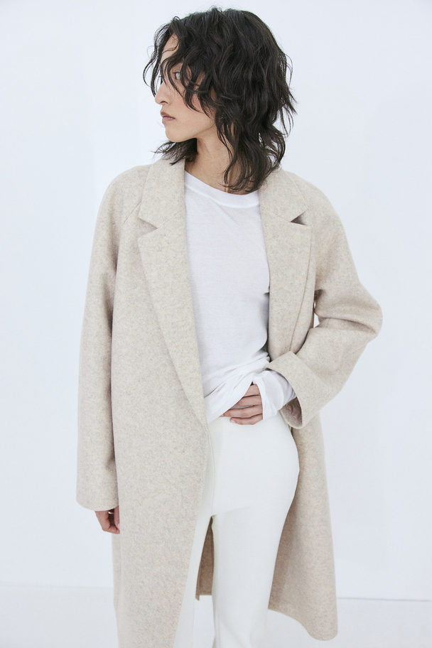 H&M Double-breasted Coat Light Beige Marl