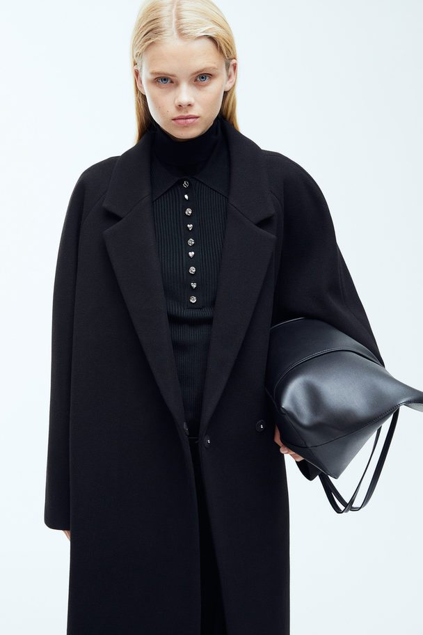 H&M Zweireihiger Mantel Schwarz