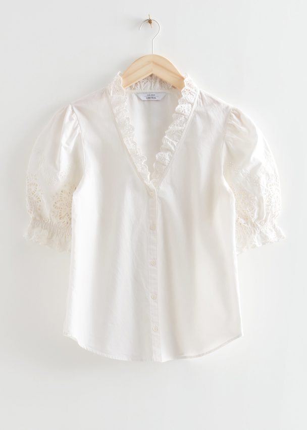 & Other Stories Frilled Embroidery Blouse White