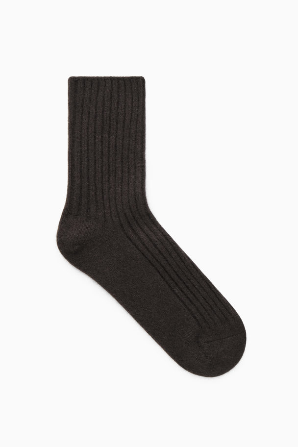 COS Ribbed Cashmere Socks Dark Brown