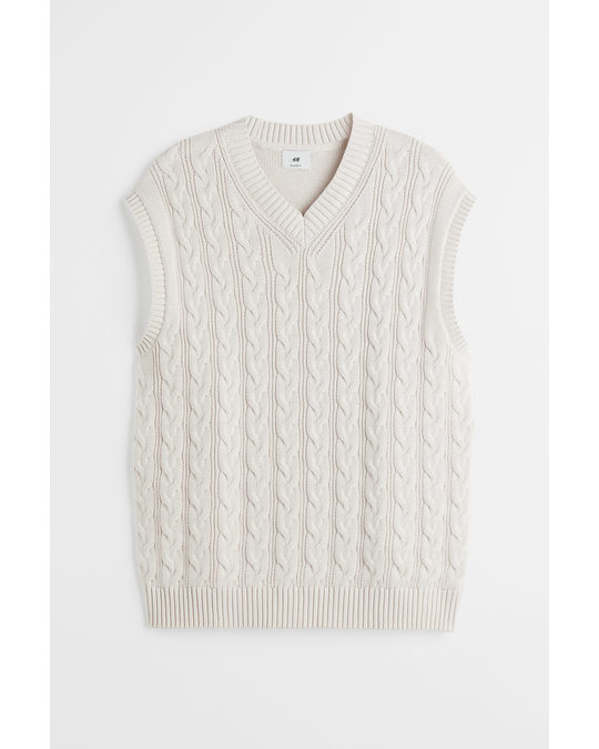H&M Relaxed Fit Cable-knit Sweater Vest Light Beige