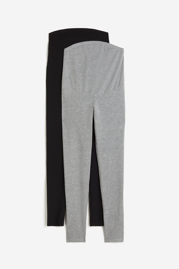 H&M Mama 2-pack Jersey Leggings Grey Marl/black