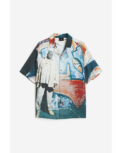 Relaxed Fit Patterned Resort Shirt Blue/the Notorious B.i.g.