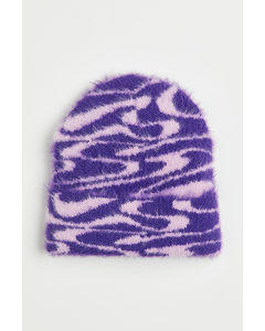 Rib-knit Hat Purple/patterned