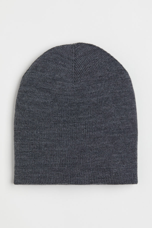 H&M Fine-knit Wool Hat Dark Grey