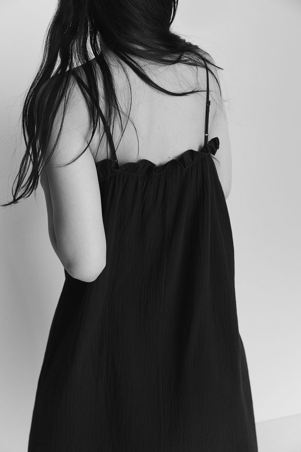 H&M Frill-trimmed Cotton Dress Black