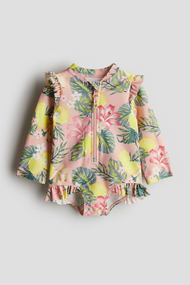 H&M Long-sleeved Swimsuit Dusty Pink/lemons