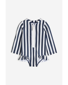Long-sleeved Swimsuit Dark Blue/striped