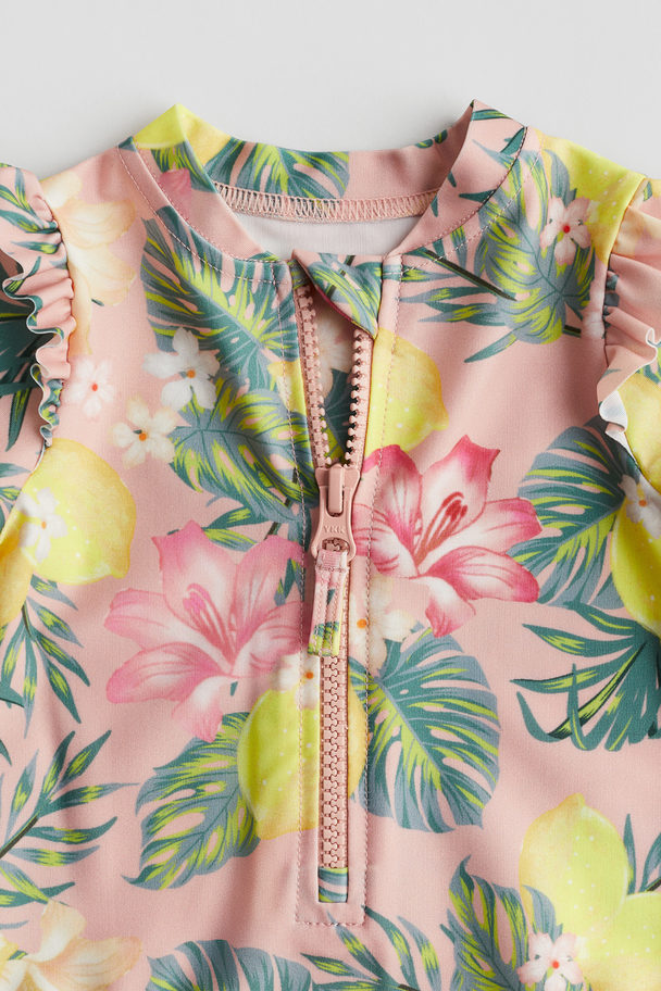 H&M Long-sleeved Swimsuit Dusty Pink/lemons