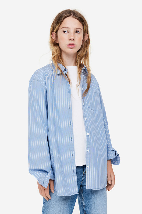 H&M Bluse aus Baumwollpopeline Blau/Gestreift