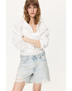 Denim Bermudashort - High Waist Bleek Denimblauw