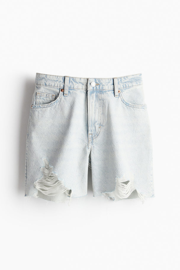 H&M Denim Bermudashort - High Waist Bleek Denimblauw