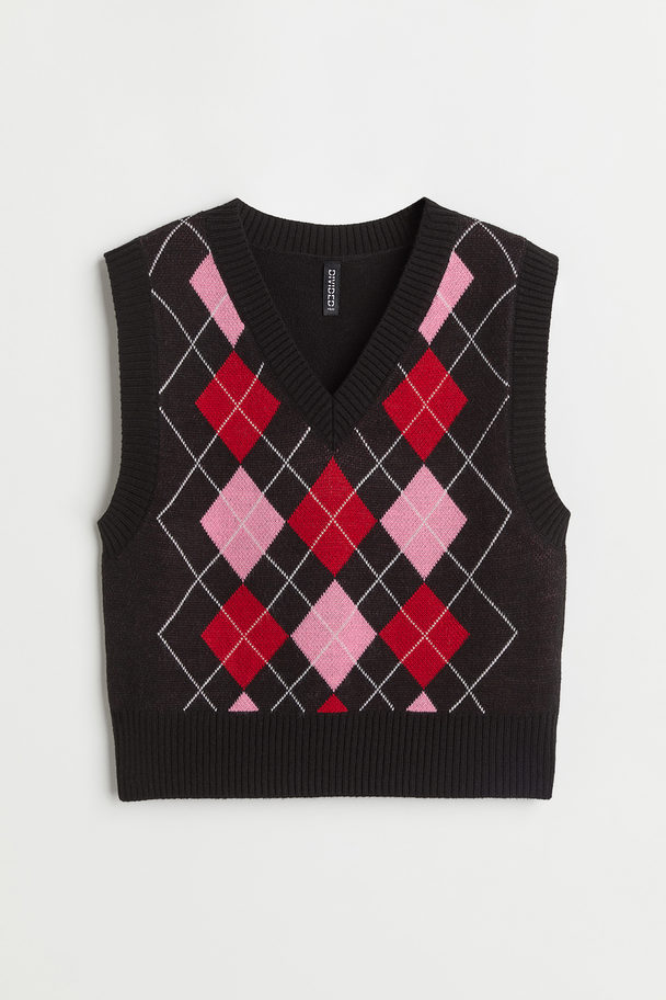 H&M Jacquard-knit Sweater Vest Black/argyle Pattern