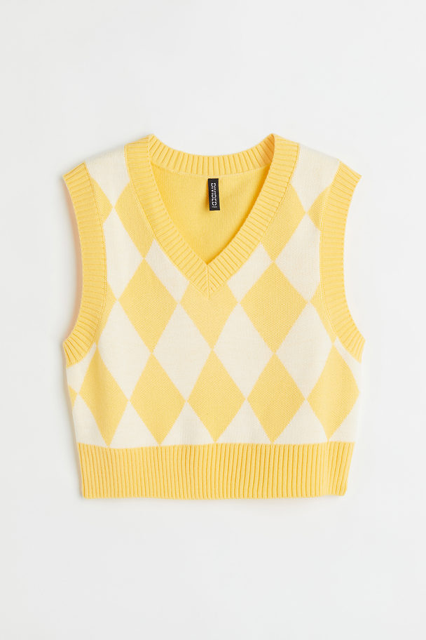 H&M Jacquard-knit Sweater Vest Yellow/checked