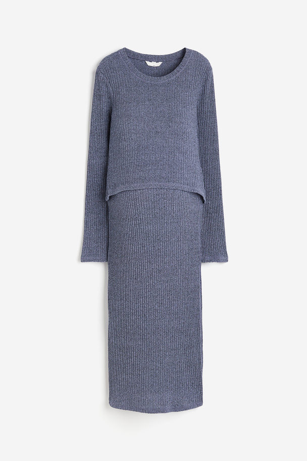 H&M Mama 2-piece Rib-knit Set Blue Marl