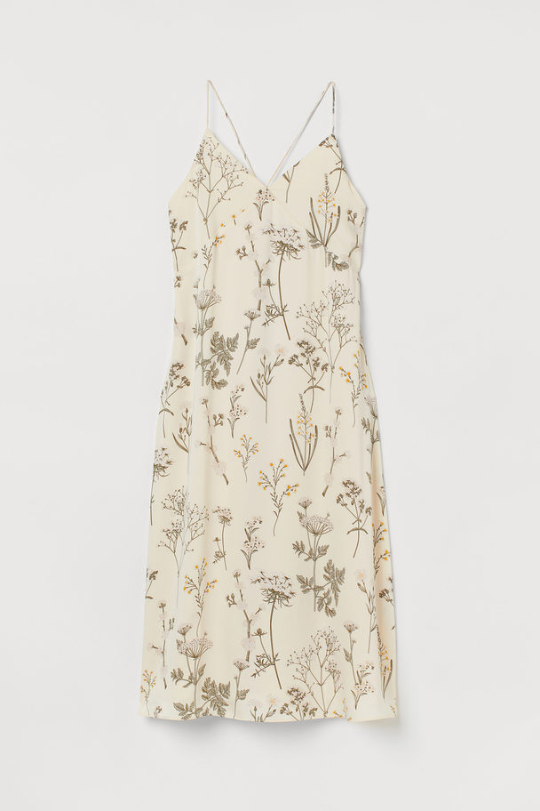 H&M V-neck Satin Dress Light Beige/floral